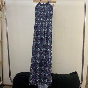 Paisley print halter maxi dress with a tie back